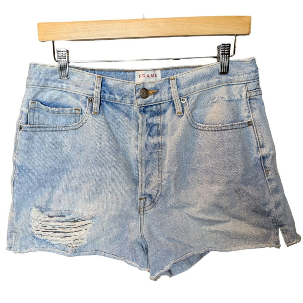 Rigid Rerelease Frame Denim Shorts 30 Button Fly Distressed Light Wash Boho 12